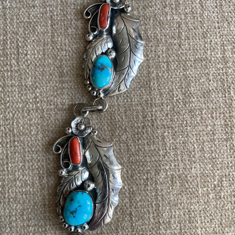 Sterling RBP RAYMOND PLATERO Turquoise Coral 22” Necklace with 4” Drop - Picture 8 of 9